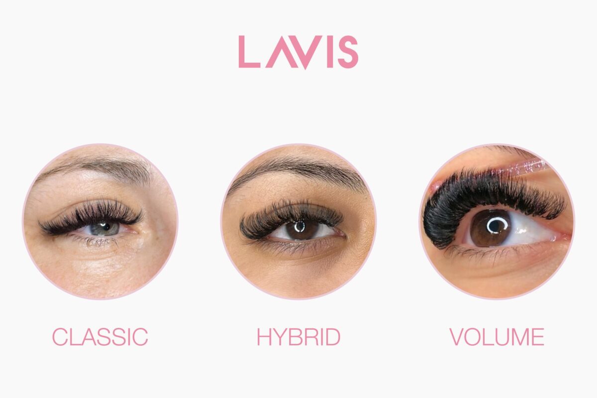Lavis's comparison of Classic vs Volume vs Hybrid lashes
